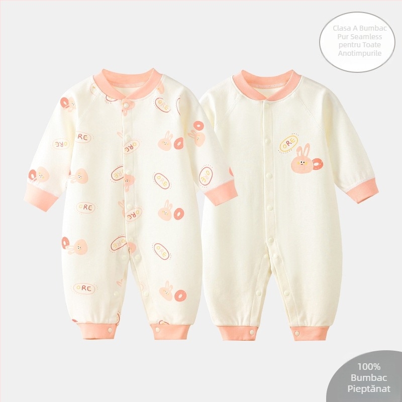Salopetă pentru bebeluți din bumbac 100%, mâneci lungi, 0-3 luni, unisex, primăvară-toamnă