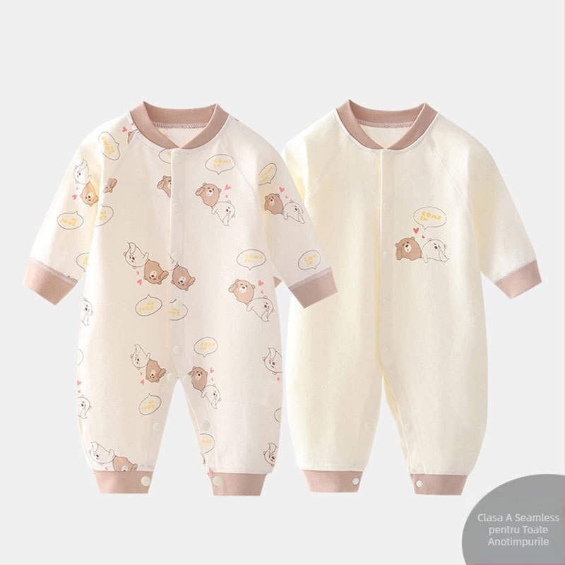 Salopetă pentru bebeluți din bumbac 100%, mâneci lungi, 0-3 luni, unisex, primăvară-toamnă