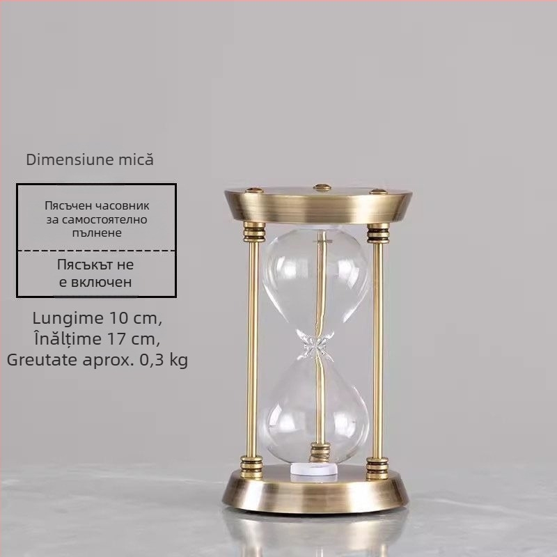 Clepsidră bronz cu trei coloane, nisip, decor din sticlă borosilikat, pentru dormitor sau birou, cu logo gravat