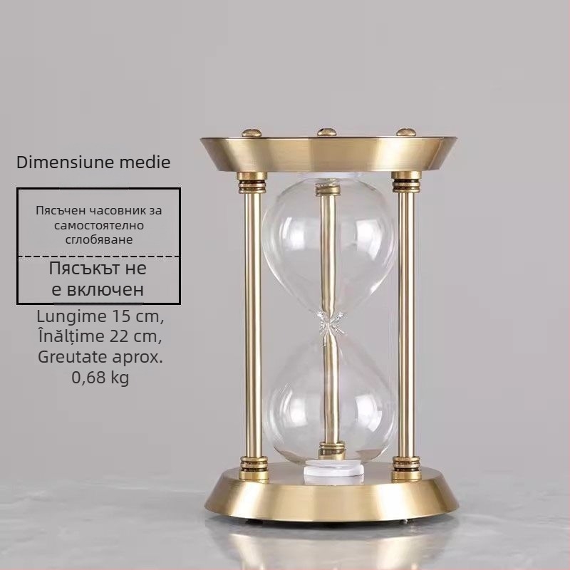 Clepsidră bronz cu trei coloane, nisip, decor din sticlă borosilikat, pentru dormitor sau birou, cu logo gravat