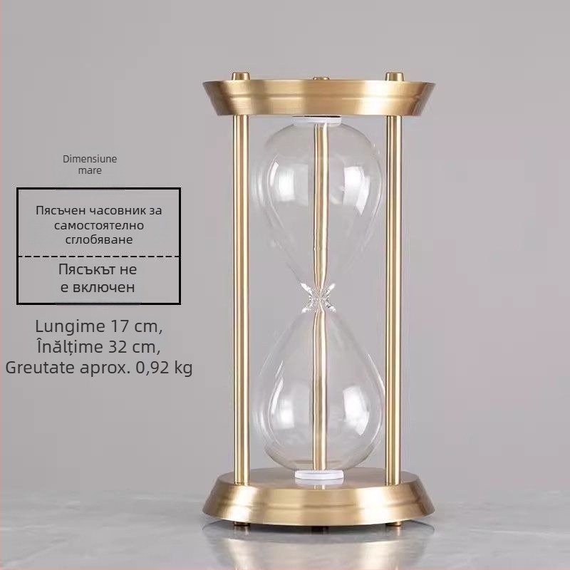 Clepsidră bronz cu trei coloane, nisip, decor din sticlă borosilikat, pentru dormitor sau birou, cu logo gravat