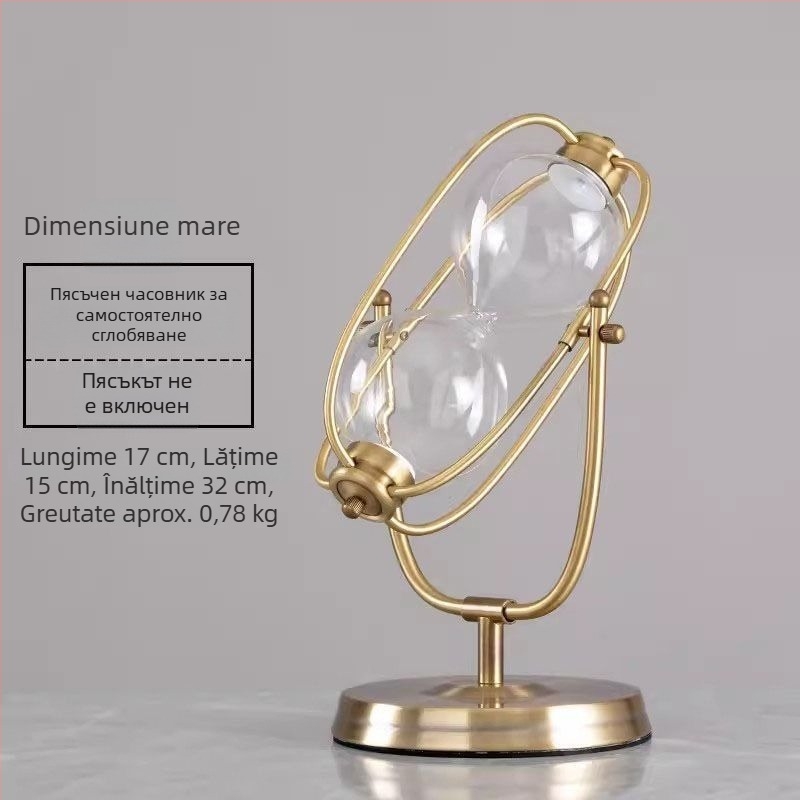 Clepsidră bronz cu trei coloane, nisip, decor din sticlă borosilikat, pentru dormitor sau birou, cu logo gravat