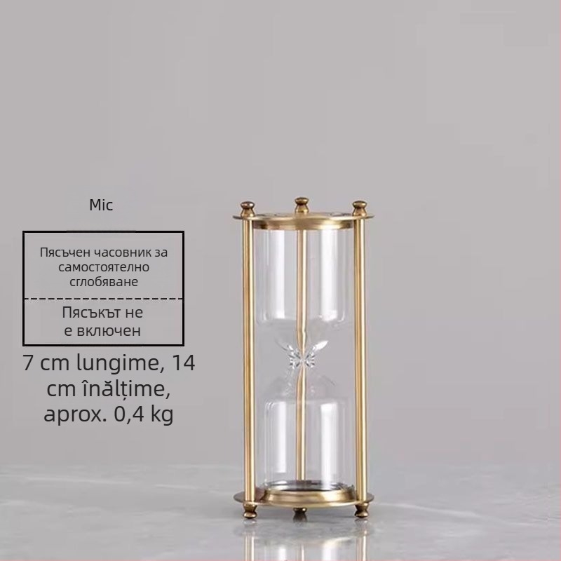 Clepsidră bronz cu trei coloane, nisip, decor din sticlă borosilikat, pentru dormitor sau birou, cu logo gravat