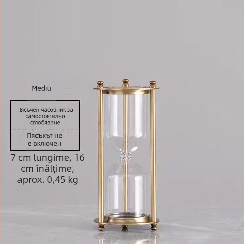 Clepsidră bronz cu trei coloane, nisip, decor din sticlă borosilikat, pentru dormitor sau birou, cu logo gravat