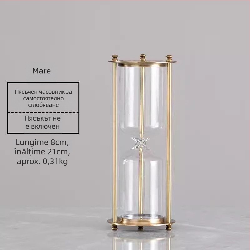 Clepsidră bronz cu trei coloane, nisip, decor din sticlă borosilikat, pentru dormitor sau birou, cu logo gravat