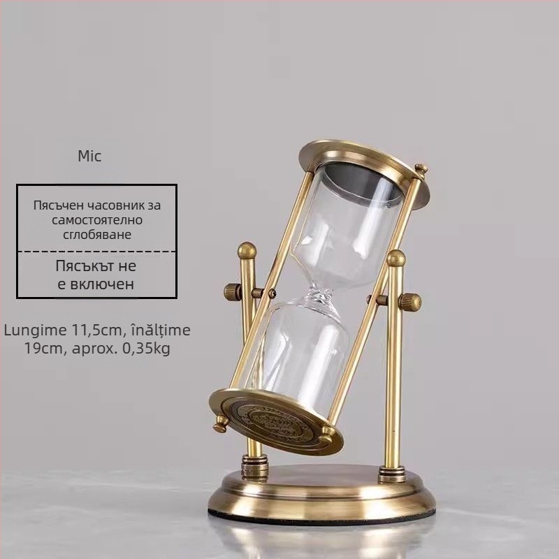 Clepsidră bronz cu trei coloane, nisip, decor din sticlă borosilikat, pentru dormitor sau birou, cu logo gravat