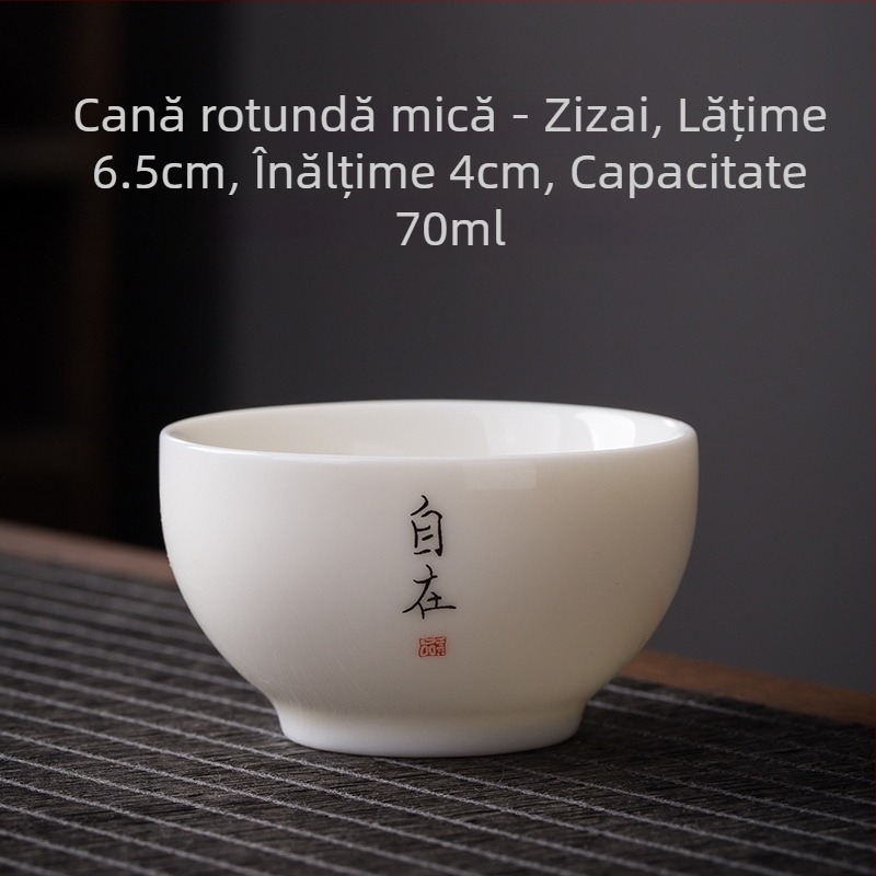 Ceașcă de ceai din porțelan alb, cu inscripție Zen, stil chinezesc, ceramică îngroșată