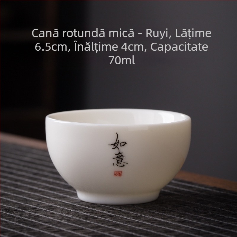 Ceașcă de ceai din porțelan alb, cu inscripție Zen, stil chinezesc, ceramică îngroșată