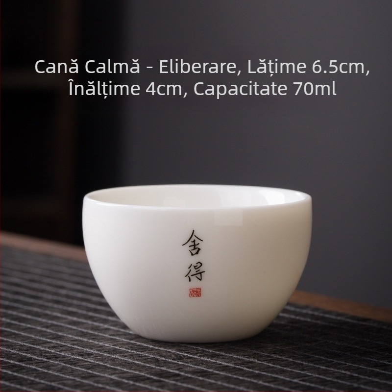 Ceașcă de ceai din porțelan alb, cu inscripție Zen, stil chinezesc, ceramică îngroșată