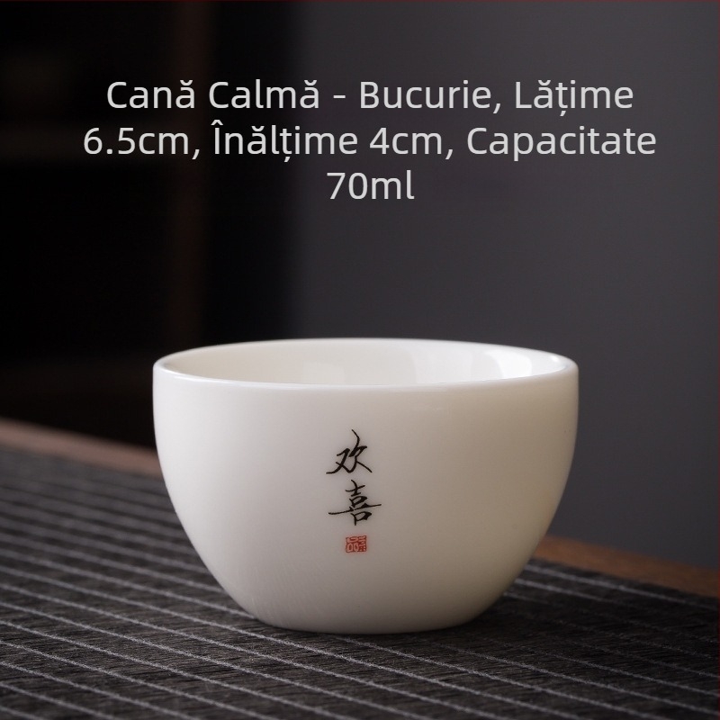 Ceașcă de ceai din porțelan alb, cu inscripție Zen, stil chinezesc, ceramică îngroșată