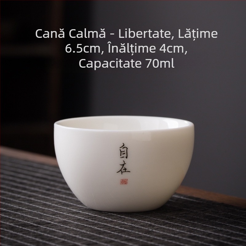 Ceașcă de ceai din porțelan alb, cu inscripție Zen, stil chinezesc, ceramică îngroșată