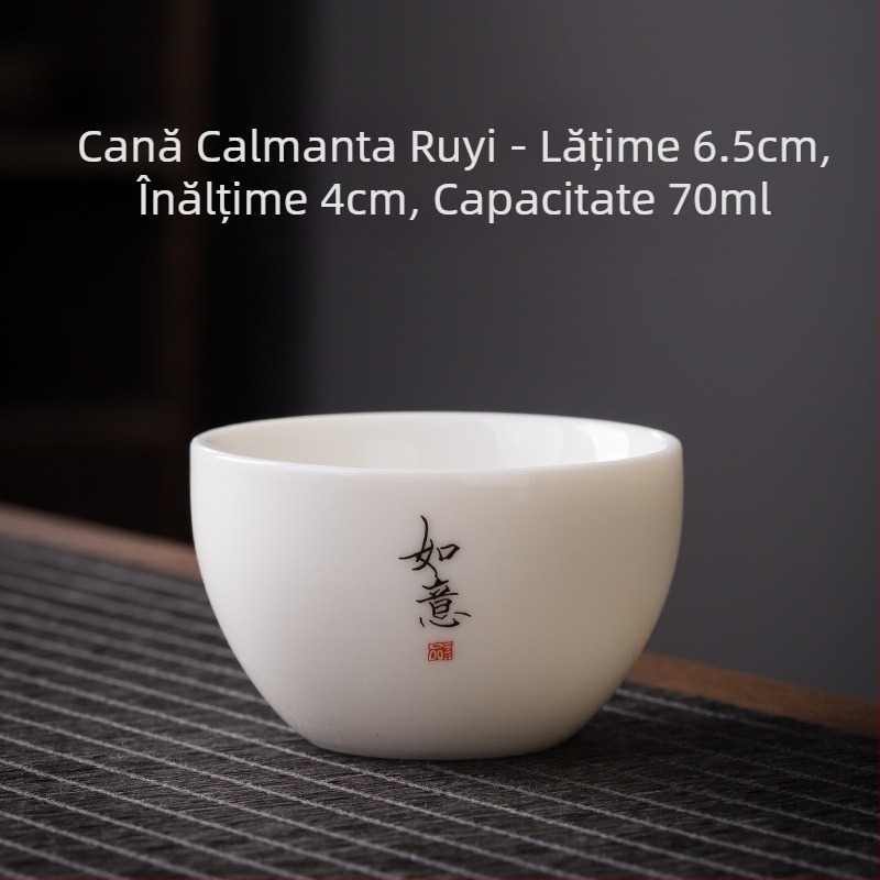 Ceașcă de ceai din porțelan alb, cu inscripție Zen, stil chinezesc, ceramică îngroșată