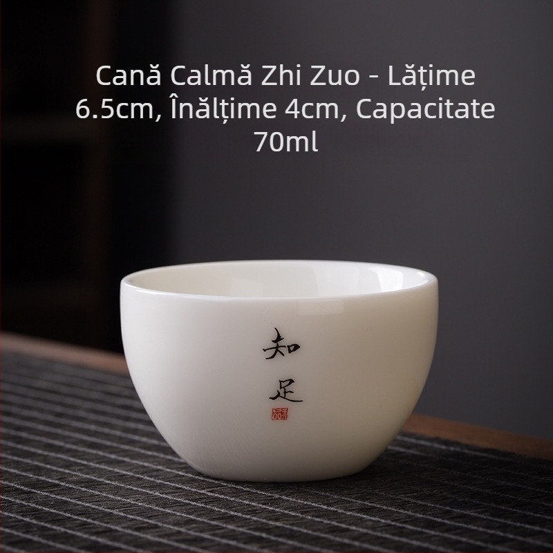Ceașcă de ceai din porțelan alb, cu inscripție Zen, stil chinezesc, ceramică îngroșată