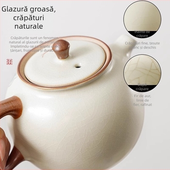 Ruyao Kung Fu set de ceai ceramic: ceainic cu capac, cești și tavă pentru ceai, glazură cu fisuri de gheață, stil modern simplu pentru casă