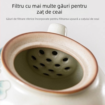Ruyao Kung Fu set de ceai ceramic: ceainic cu capac, cești și tavă pentru ceai, glazură cu fisuri de gheață, stil modern simplu pentru casă