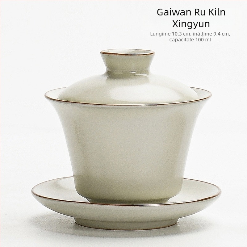 Ruyao Kung Fu set de ceai ceramic: ceainic cu capac, cești și tavă pentru ceai, glazură cu fisuri de gheață, stil modern simplu pentru casă