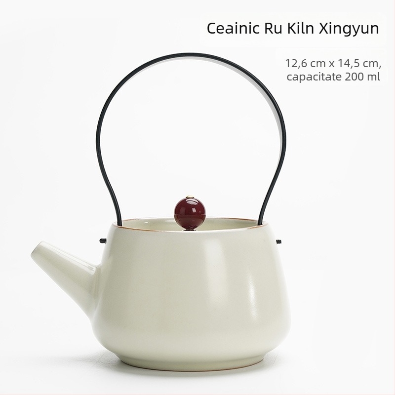 Ruyao Kung Fu set de ceai ceramic: ceainic cu capac, cești și tavă pentru ceai, glazură cu fisuri de gheață, stil modern simplu pentru casă