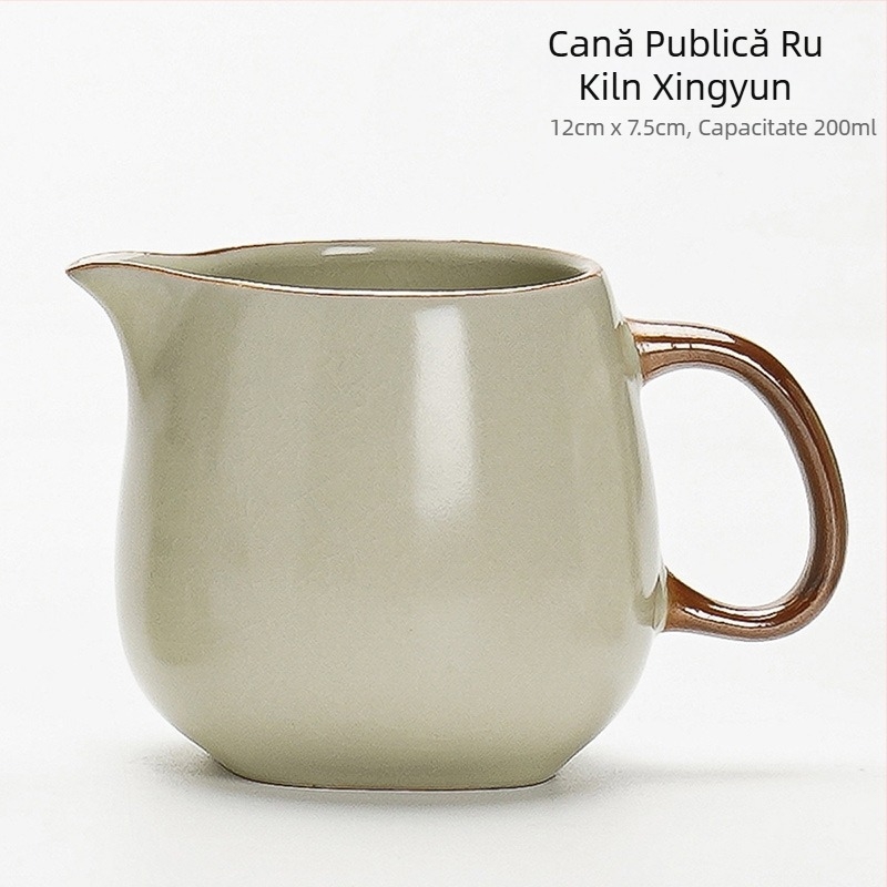 Ruyao Kung Fu set de ceai ceramic: ceainic cu capac, cești și tavă pentru ceai, glazură cu fisuri de gheață, stil modern simplu pentru casă