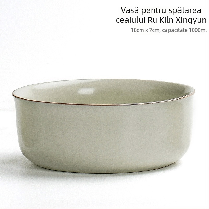 Ruyao Kung Fu set de ceai ceramic: ceainic cu capac, cești și tavă pentru ceai, glazură cu fisuri de gheață, stil modern simplu pentru casă