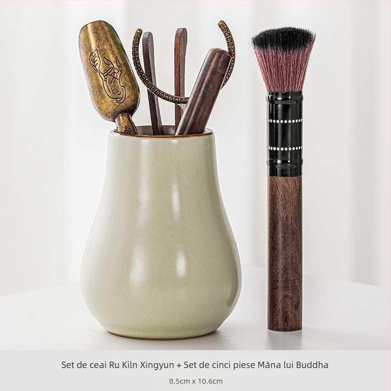 Ruyao Kung Fu set de ceai ceramic: ceainic cu capac, cești și tavă pentru ceai, glazură cu fisuri de gheață, stil modern simplu pentru casă
