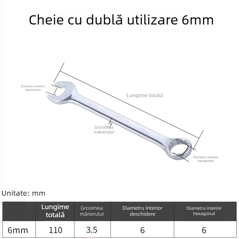 Cheie din două scopuri, cu capete duble, cheie manuală 13 mm, cheie combinată cu deschidere, finisaj oglindit, oțel 45#
