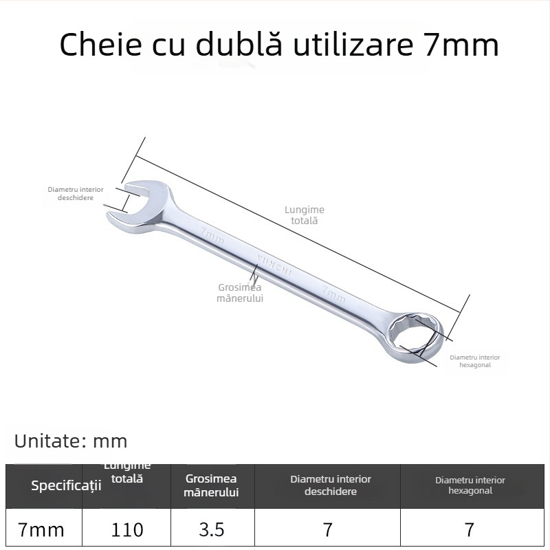 Cheie din două scopuri, cu capete duble, cheie manuală 13 mm, cheie combinată cu deschidere, finisaj oglindit, oțel 45#