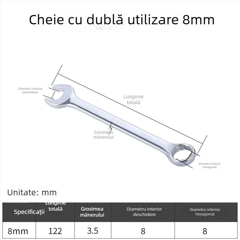 Cheie din două scopuri, cu capete duble, cheie manuală 13 mm, cheie combinată cu deschidere, finisaj oglindit, oțel 45#