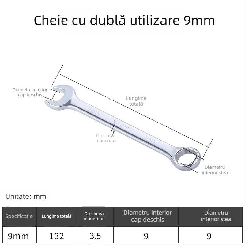 Cheie din două scopuri, cu capete duble, cheie manuală 13 mm, cheie combinată cu deschidere, finisaj oglindit, oțel 45#