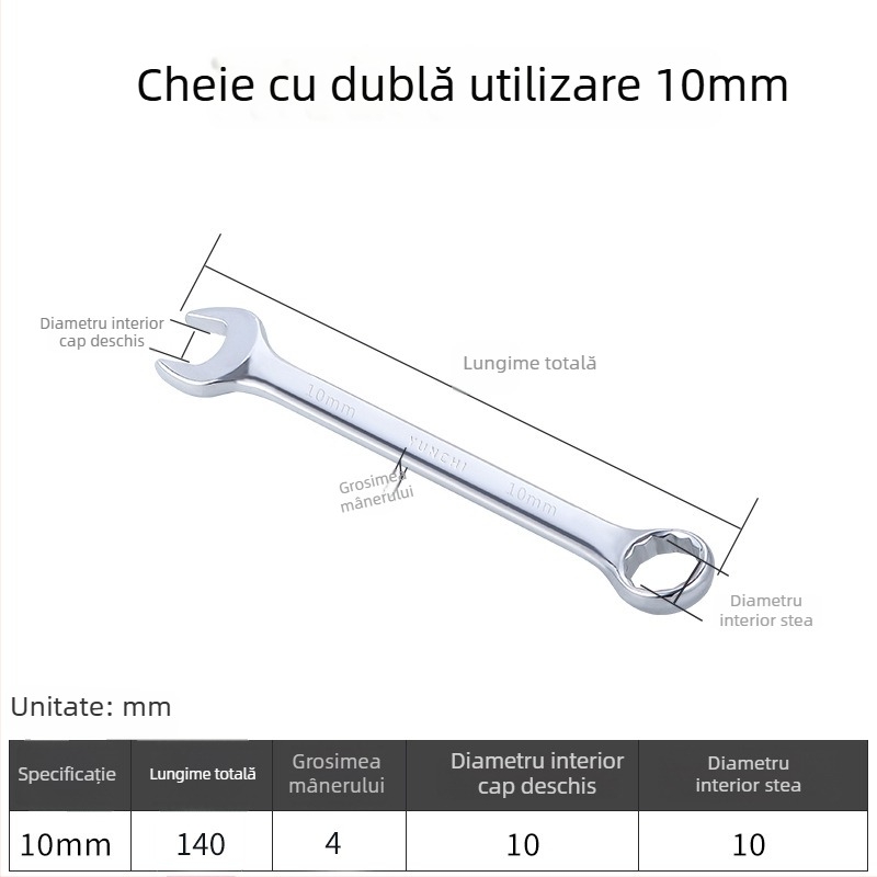 Cheie din două scopuri, cu capete duble, cheie manuală 13 mm, cheie combinată cu deschidere, finisaj oglindit, oțel 45#