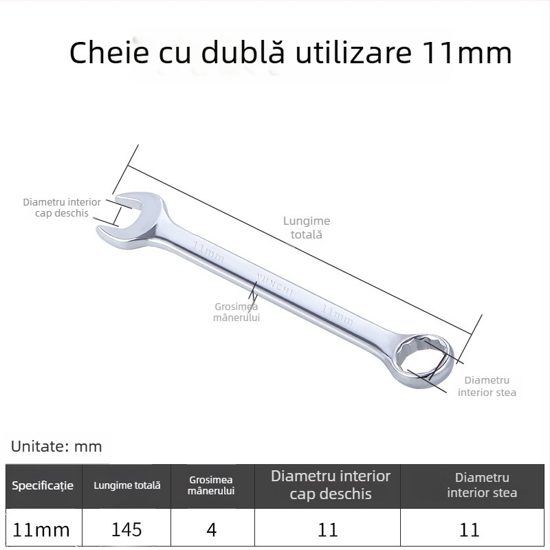 Cheie din două scopuri, cu capete duble, cheie manuală 13 mm, cheie combinată cu deschidere, finisaj oglindit, oțel 45#