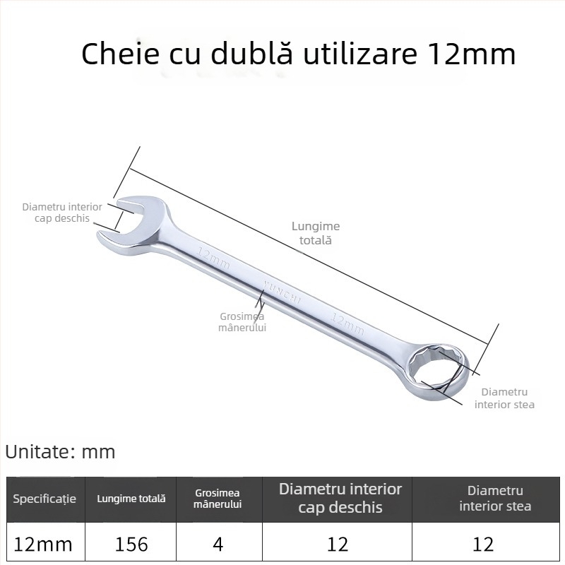 Cheie din două scopuri, cu capete duble, cheie manuală 13 mm, cheie combinată cu deschidere, finisaj oglindit, oțel 45#