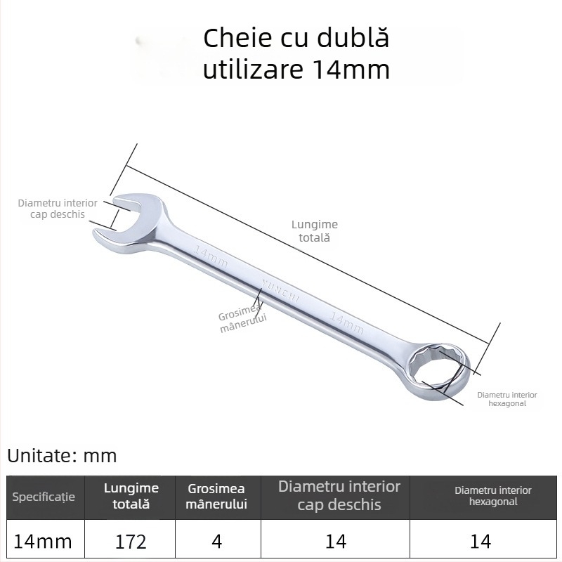 Cheie din două scopuri, cu capete duble, cheie manuală 13 mm, cheie combinată cu deschidere, finisaj oglindit, oțel 45#
