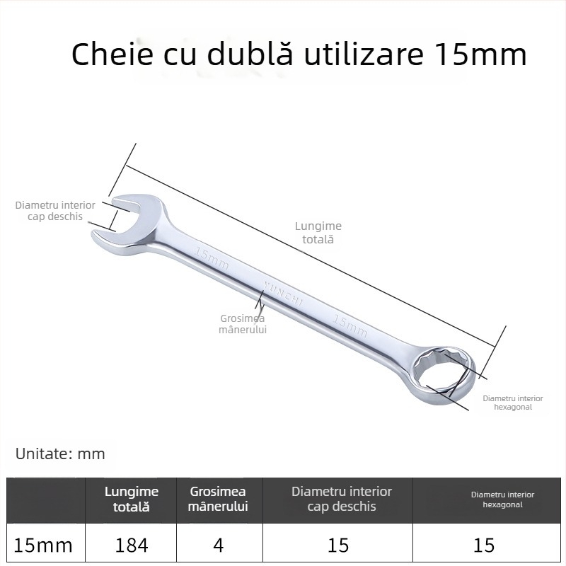 Cheie din două scopuri, cu capete duble, cheie manuală 13 mm, cheie combinată cu deschidere, finisaj oglindit, oțel 45#