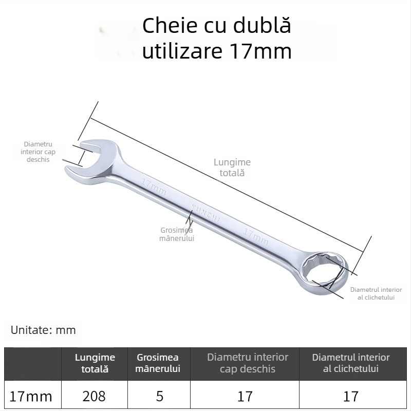 Cheie din două scopuri, cu capete duble, cheie manuală 13 mm, cheie combinată cu deschidere, finisaj oglindit, oțel 45#