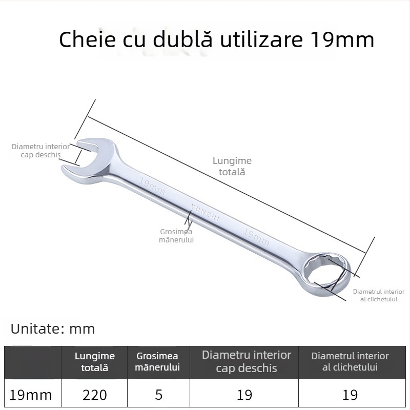 Cheie din două scopuri, cu capete duble, cheie manuală 13 mm, cheie combinată cu deschidere, finisaj oglindit, oțel 45#