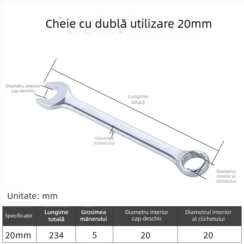 Cheie din două scopuri, cu capete duble, cheie manuală 13 mm, cheie combinată cu deschidere, finisaj oglindit, oțel 45#