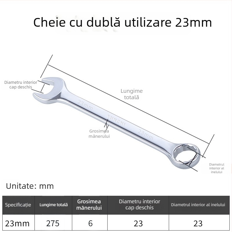 Cheie din două scopuri, cu capete duble, cheie manuală 13 mm, cheie combinată cu deschidere, finisaj oglindit, oțel 45#
