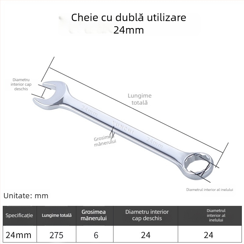Cheie din două scopuri, cu capete duble, cheie manuală 13 mm, cheie combinată cu deschidere, finisaj oglindit, oțel 45#