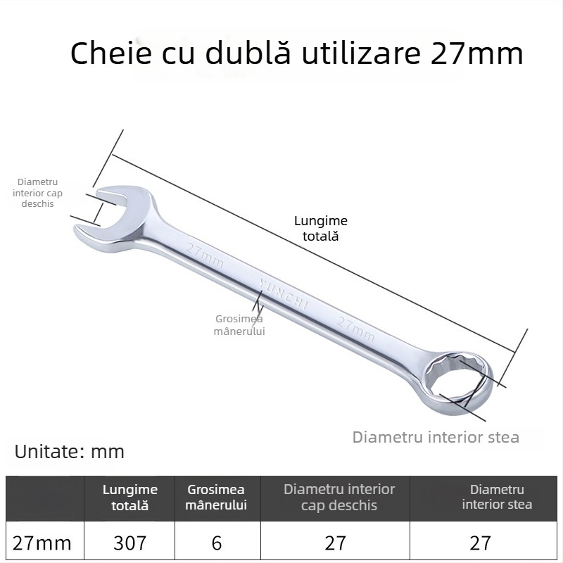 Cheie din două scopuri, cu capete duble, cheie manuală 13 mm, cheie combinată cu deschidere, finisaj oglindit, oțel 45#