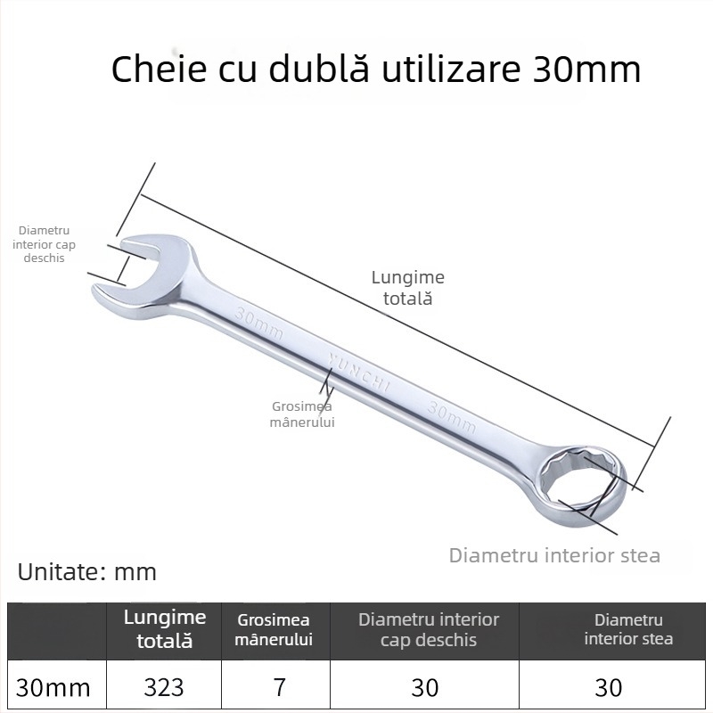 Cheie din două scopuri, cu capete duble, cheie manuală 13 mm, cheie combinată cu deschidere, finisaj oglindit, oțel 45#