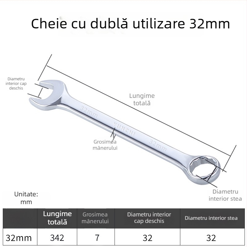 Cheie din două scopuri, cu capete duble, cheie manuală 13 mm, cheie combinată cu deschidere, finisaj oglindit, oțel 45#