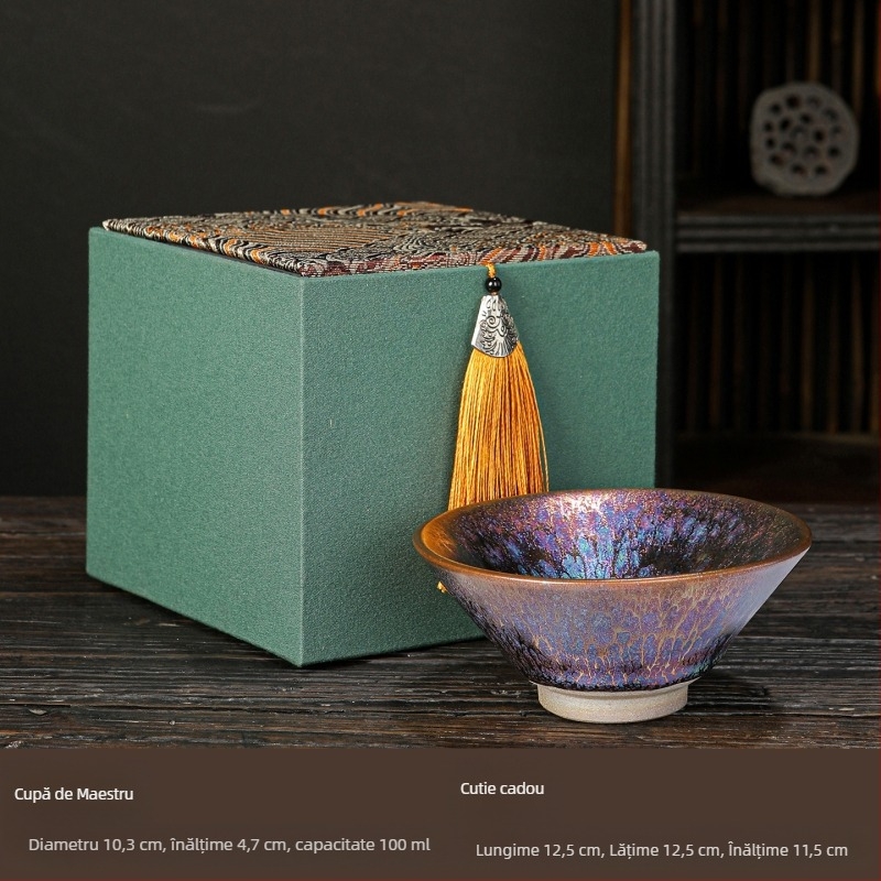Jianyao Jianyang Jianzhan Master Cup - Ceașcă mare de ceai din ceramică, lucrată manual, glazură Oil Drop și Rabbit Hair