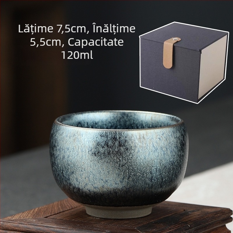 Ceașcă de ceai Jianzhan, cu design o sută de flori, porțelan, dimensiune mare