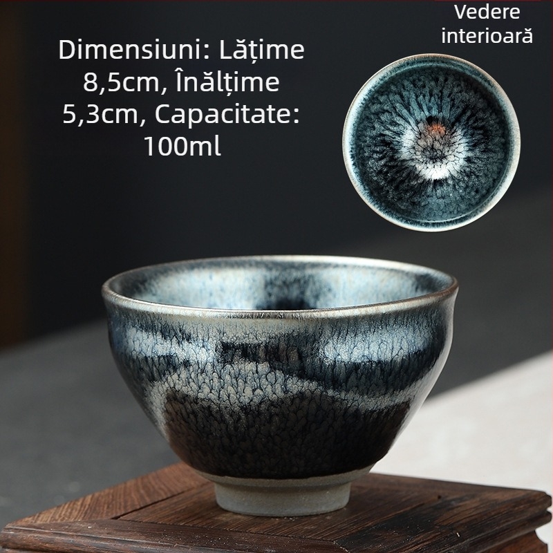 Ceașcă de ceai Jianzhan, cu design o sută de flori, porțelan, dimensiune mare