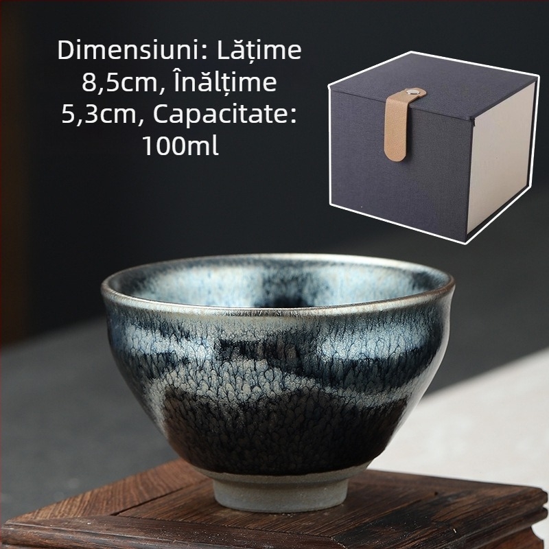 Ceașcă de ceai Jianzhan, cu design o sută de flori, porțelan, dimensiune mare