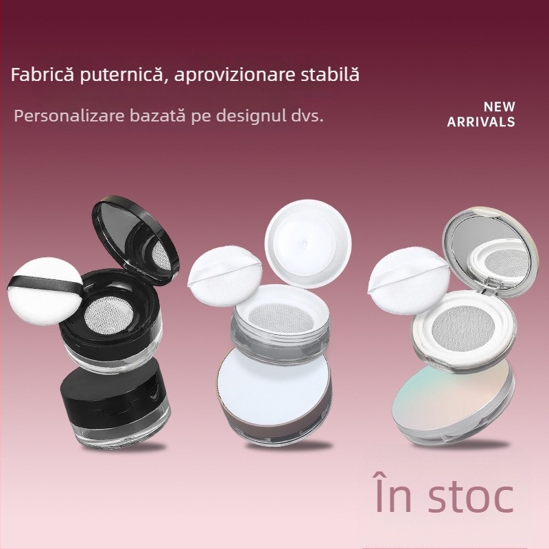 Cutie pentru pudră liberă 5g/10g/20g cu capac basculant și plasă elastică, recipient gol reîncărcabil cu burete, comod