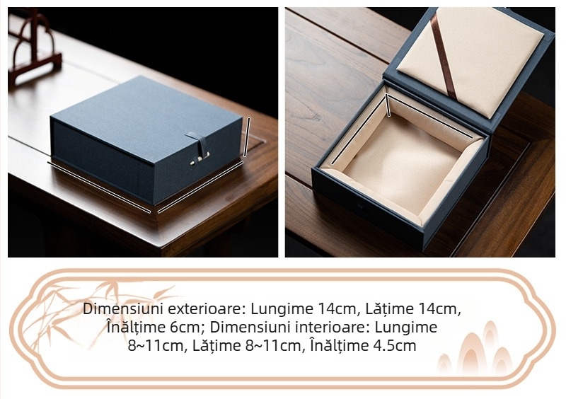 Cutie albastră din țesătură pentru farfurie Jianware porțelan — ambalaj cu ramă pentru fotografii, piatră de cerneală și capac cu decor brocart