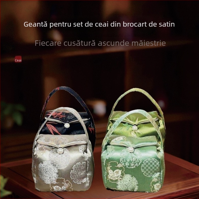 Geantă brocart pentru ustensilele de ceai, căptușită, geantă de călătorie pentru seturi de ceai, stil nou chinezesc