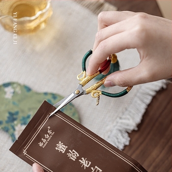 Foarfece de ceai în stil chinezesc, cu ciucuri florali, pentru ceremonia ceaiului; tăietor de șnur pentru pliculete; accesoriu Zen pentru camera de ceai