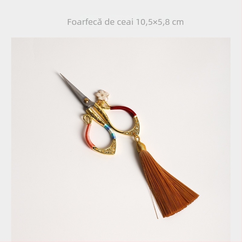 Foarfece de ceai în stil chinezesc, cu ciucuri florali, pentru ceremonia ceaiului; tăietor de șnur pentru pliculete; accesoriu Zen pentru camera de ceai